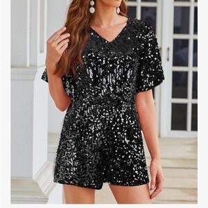 Elegant Black Sequin Romper